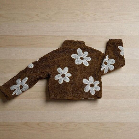 BLANKNYC Brown Floral Faux Shearling Flower Child Jacket Size XS - Picture 7 of 12